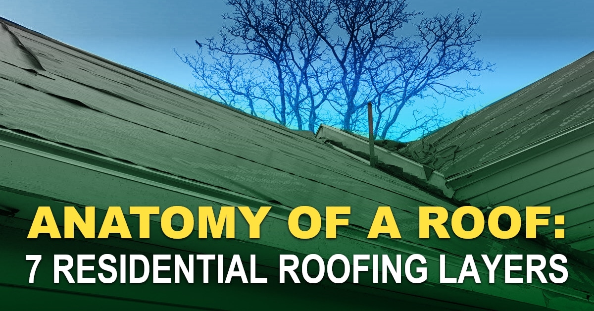 graphic with the quote "Anatomy Of A Roof: 7 Residential Roofing Layers"
