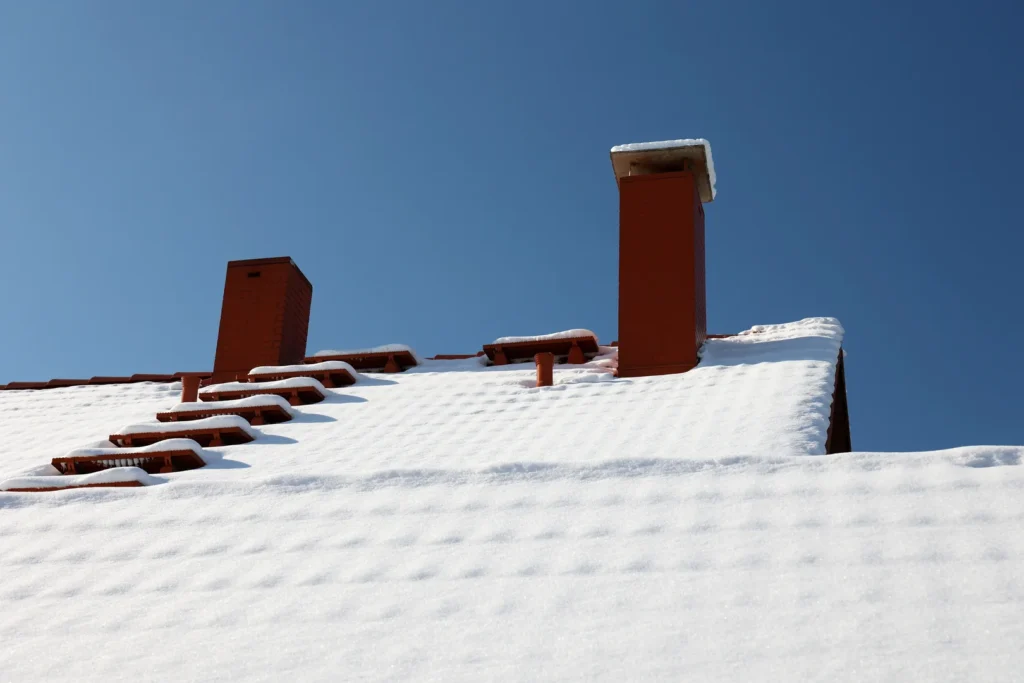 Suburban home in snowy scene