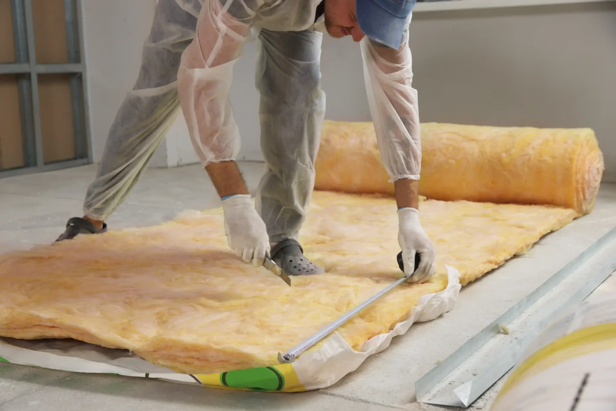 worker measuring insulation